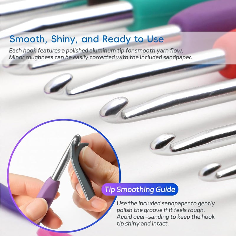 Flickzo 9PCS Ergonomic Crochet Hooks Set by – Aluminum Crochet Hook Set with Soft Silicone Handles (2-6mm), Crochet Kit for Beginners with Crochet Tools & Knitting Accessories - Image 5